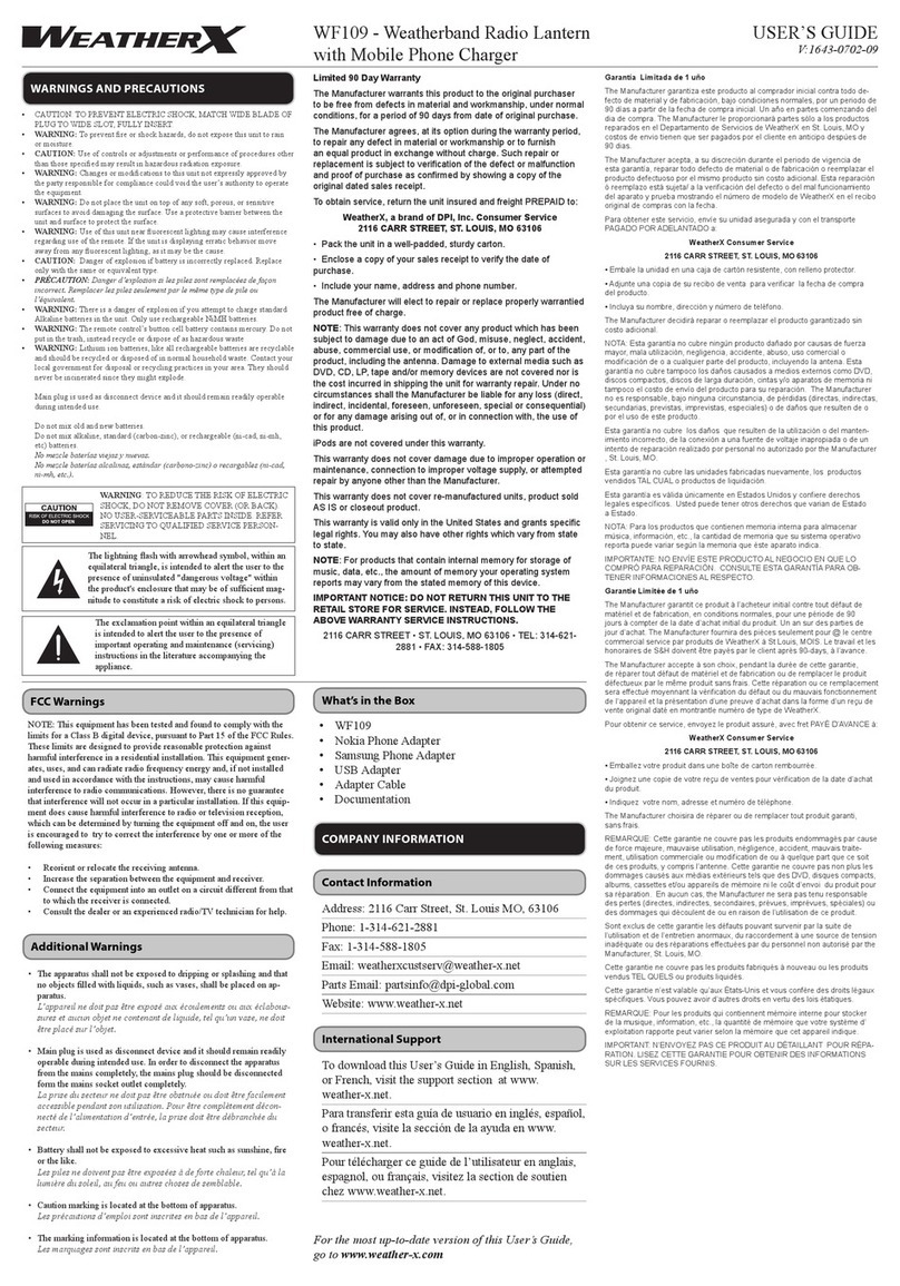 Weather X WF109 user guide