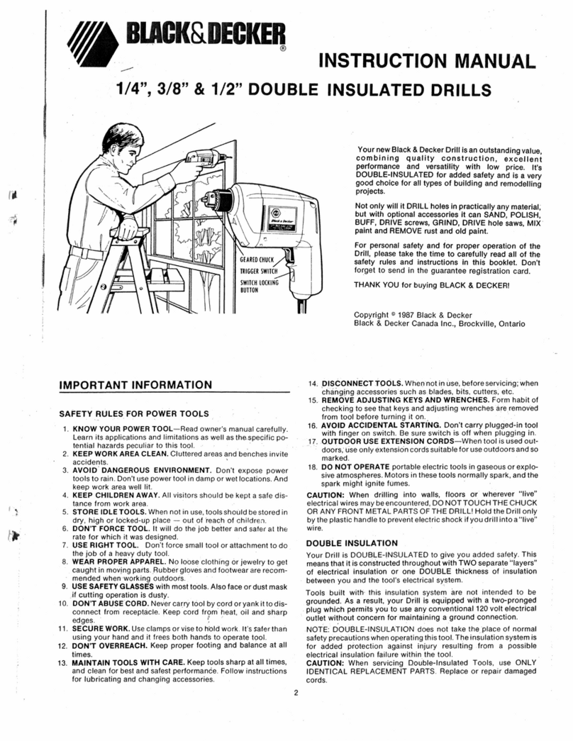 Black & Decker 1/4", 3/8" & 1/2" double insulated drills User manual