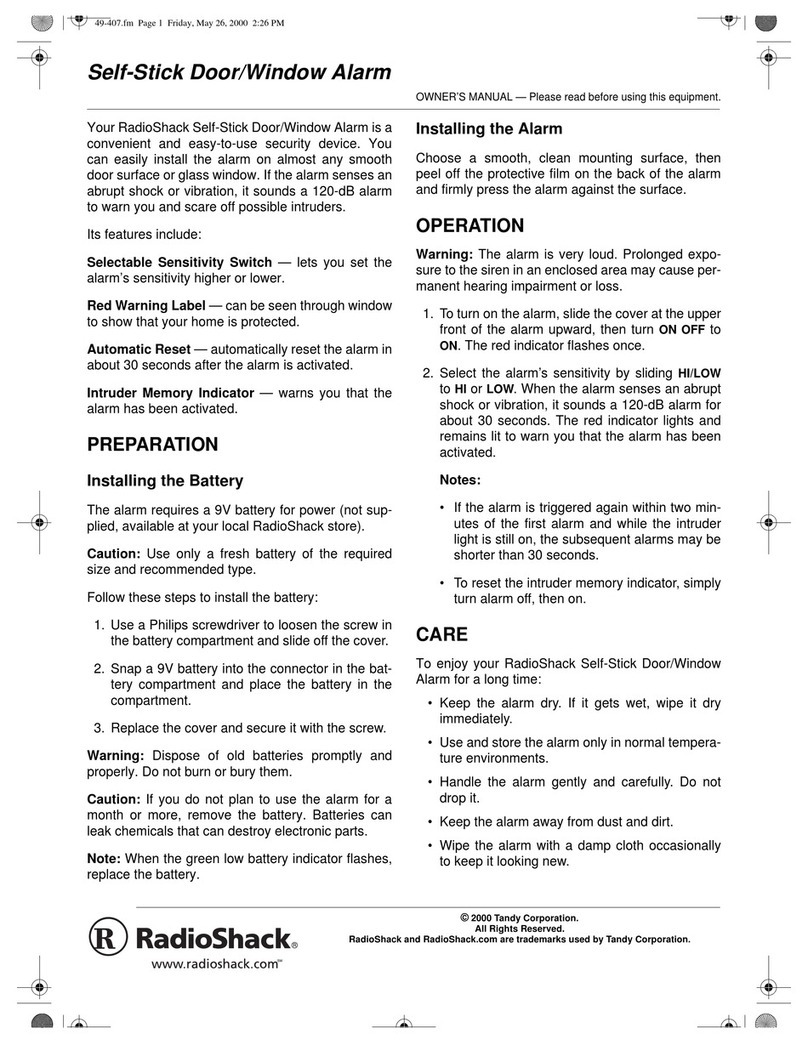 Radio Shack Self-Stick Door/Window Alarm User manual