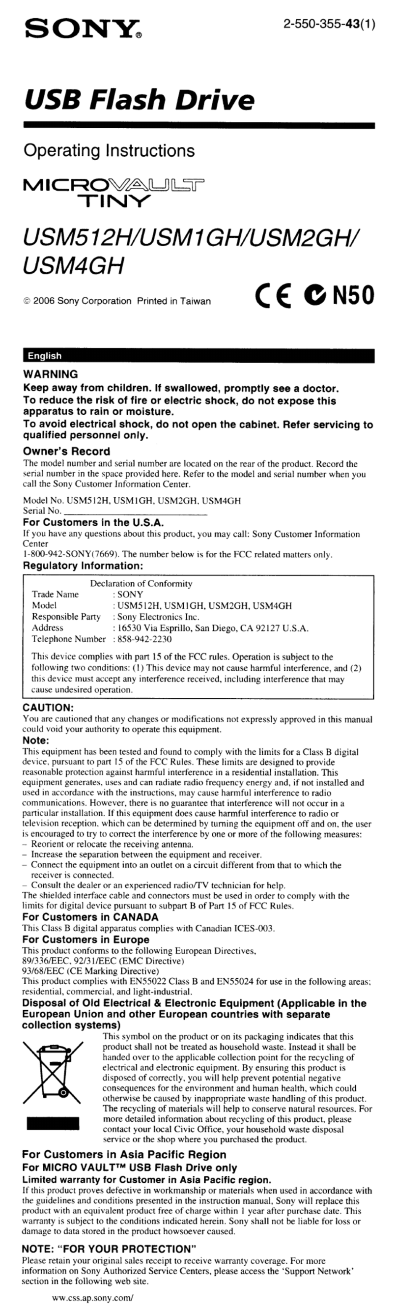 Sony USM512H User manual Sony USM512H User manual