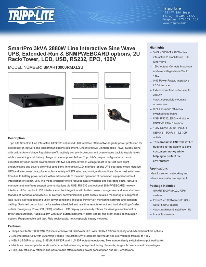 Tripp Lite SmartPro SMART3000RMXL2U Installation guide Tripp Lite SmartPro SMART3000RMXL2U Installation guide
