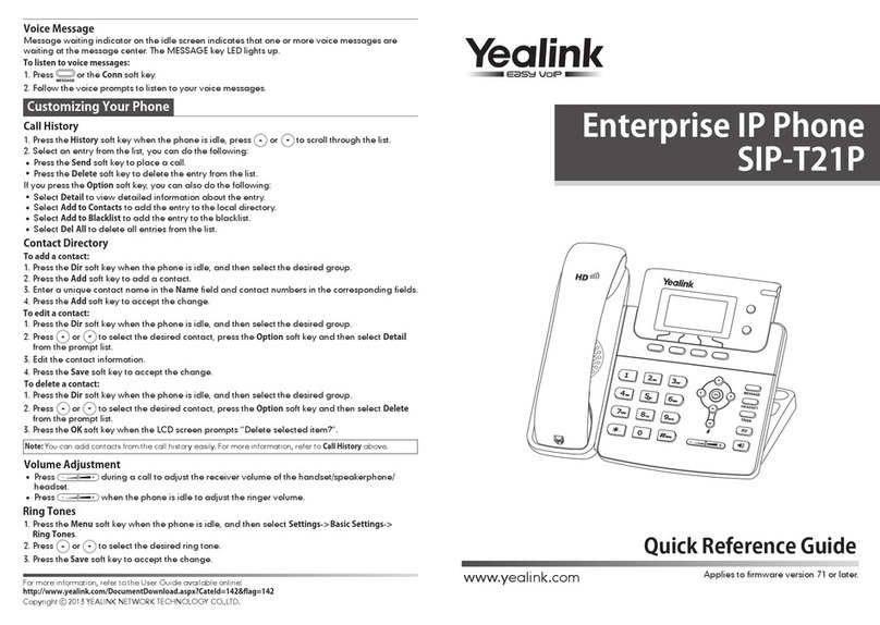 Yealink Yealink SIP-T21P Quick reference guide
