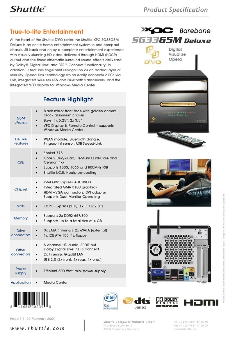 Shuttle XPC Barebone SG33GSM Deluxe Product specification