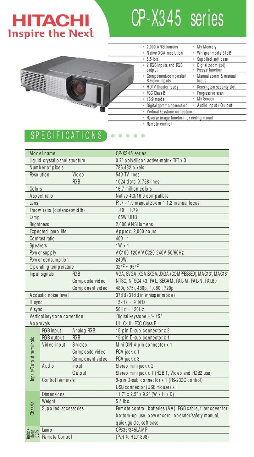 Hitachi CP-X345 series Specifications