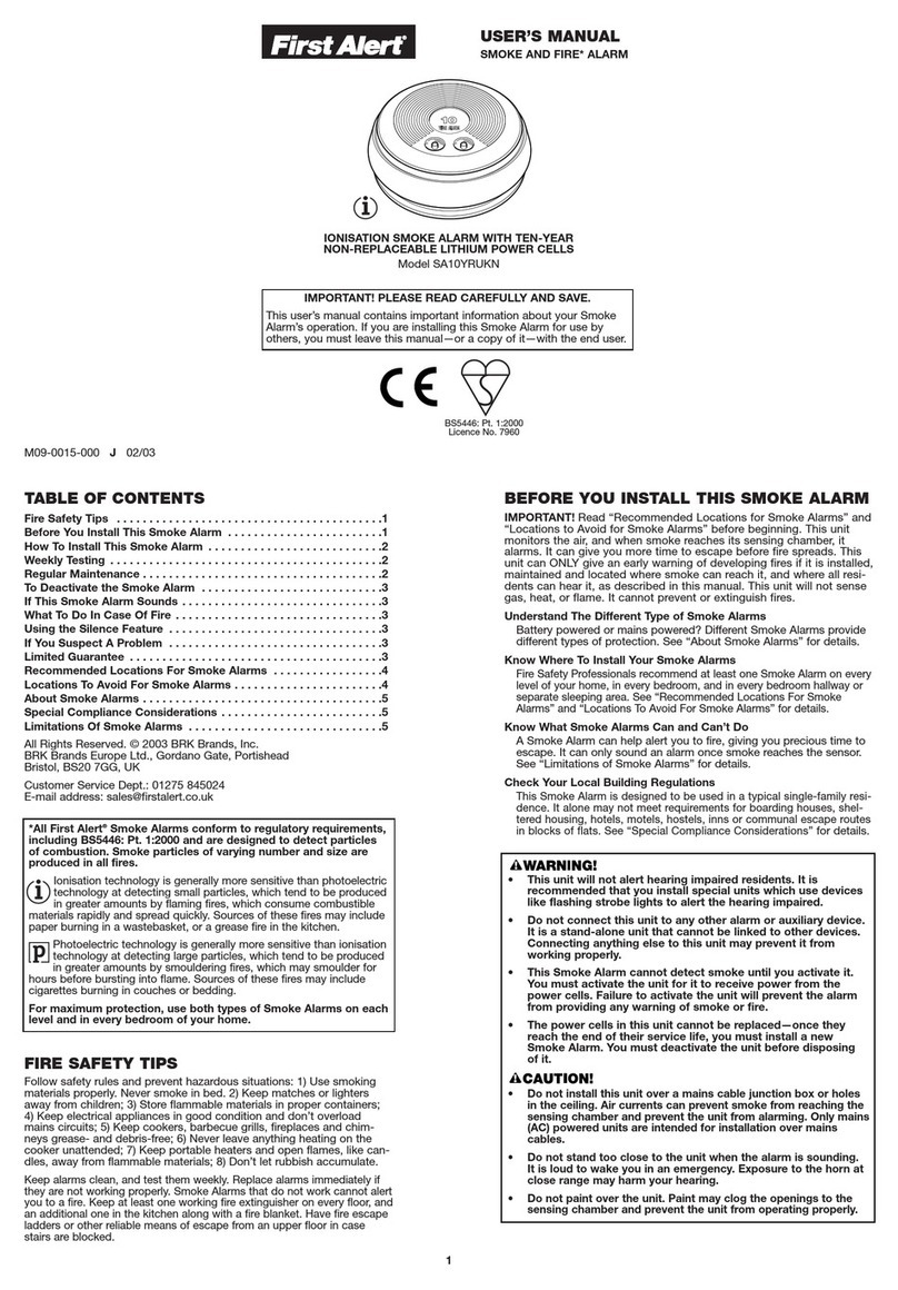 First Alert SA10YRUKN User manual
