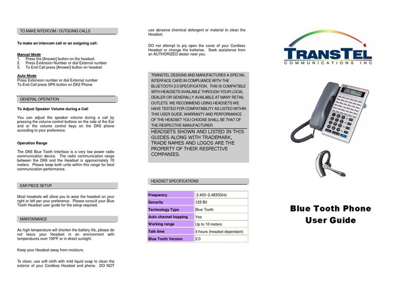 TransTel Communications Blue Tooth Phone User manual