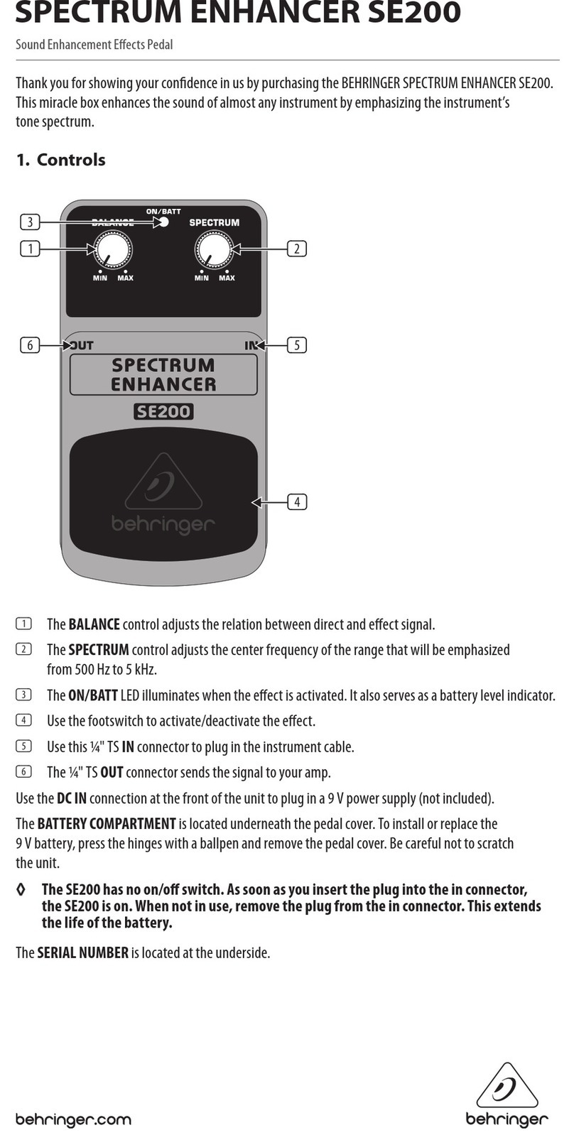 Behringer Spectrum Enhancer SE200 quick guide