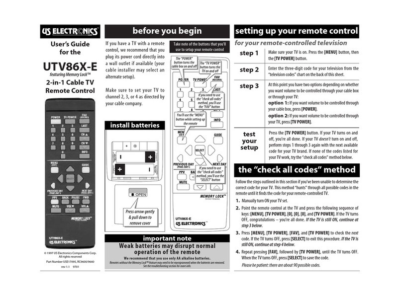 US Electronics UTV86X-E user guide