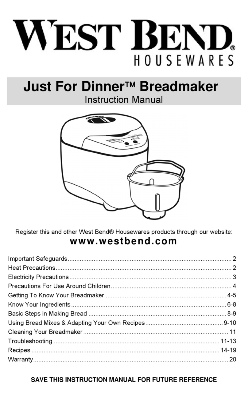 West Bend Just For Dinner Breadmaker User manual