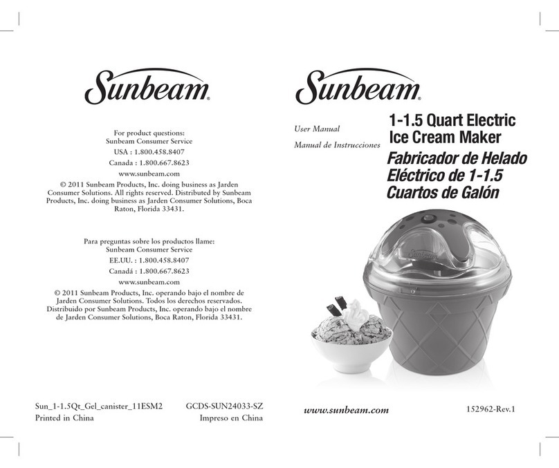 Sunbeam 1-1.5 Quart ElectricIce Cream Maker User manual