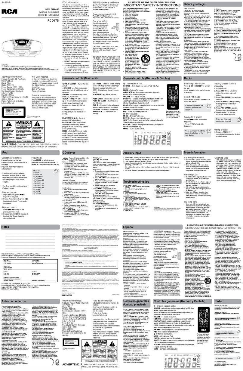 RCA RCD175i User manual