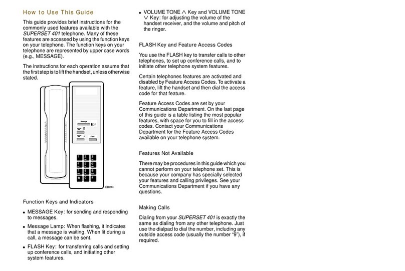 Mitel SUPERSET 401 User manual