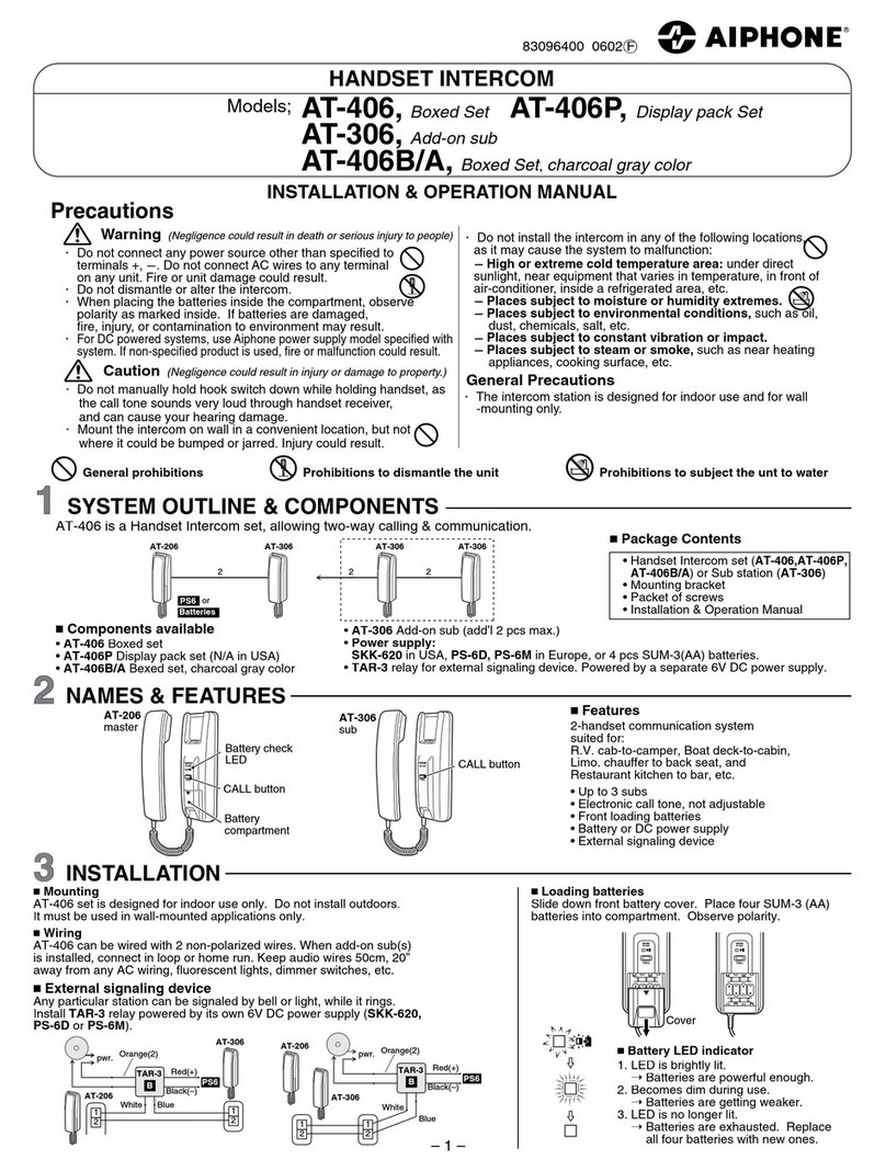 Aiphone AT-406 Installation & operation manual