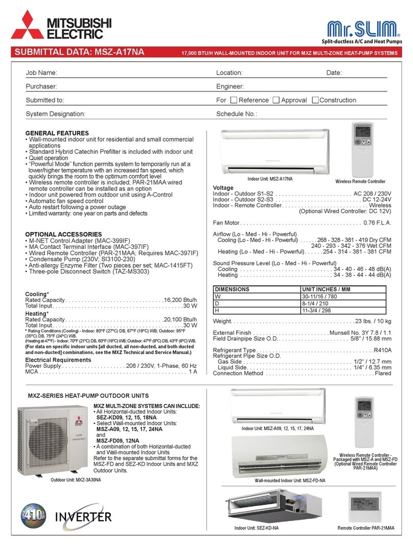 Mitsubishi Electric Mr. Slim MSZ-A17NA Owner's manual Mitsubishi Electric Mr. Slim MSZ-A17NA Owner's manual