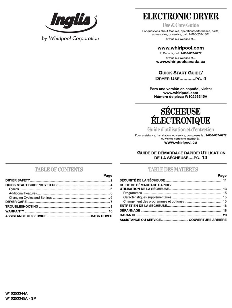 Inglis ELECTRONIC DRYER Use & care guide