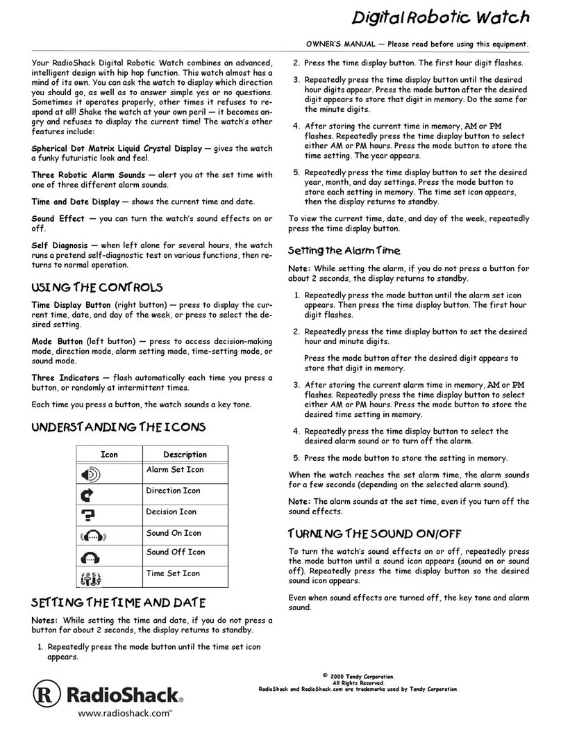 Radio Shack Digital robotic watch owner's manual