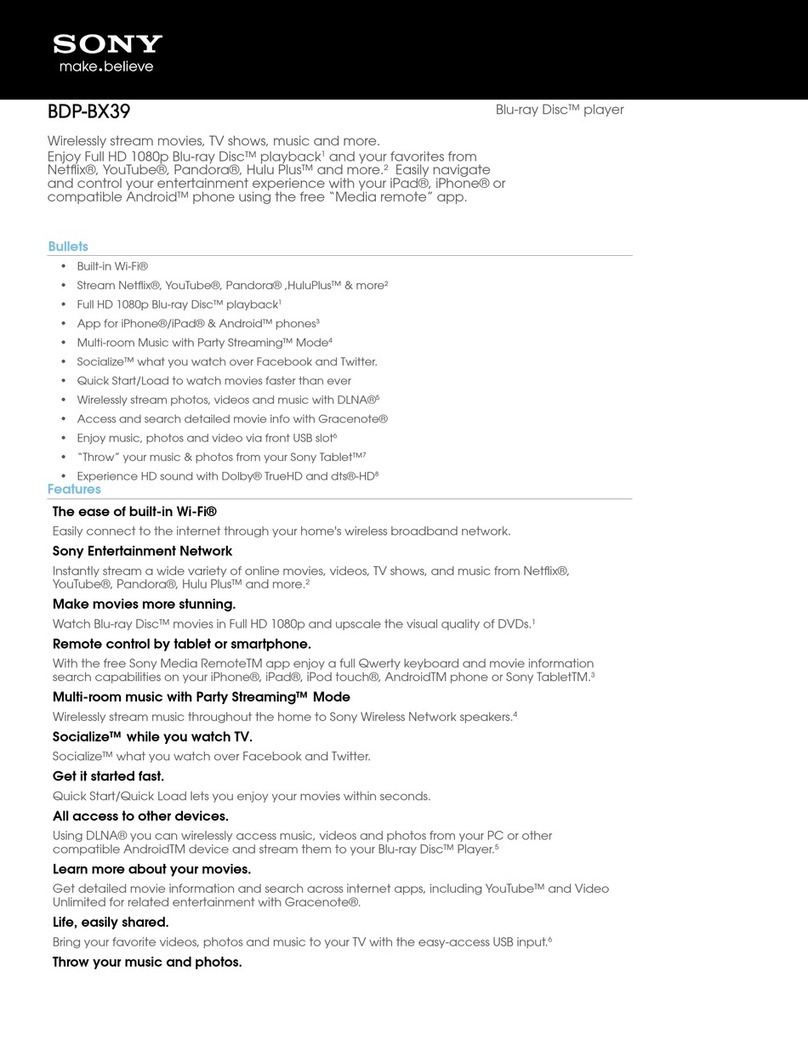 Sony BDP-BX39 Specifications