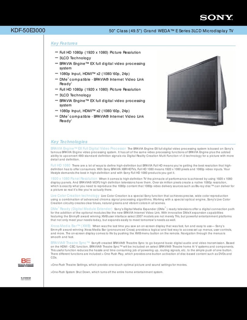 Sony KDF-50E3000 - 50" Rear Projection TV Installation and operation manual