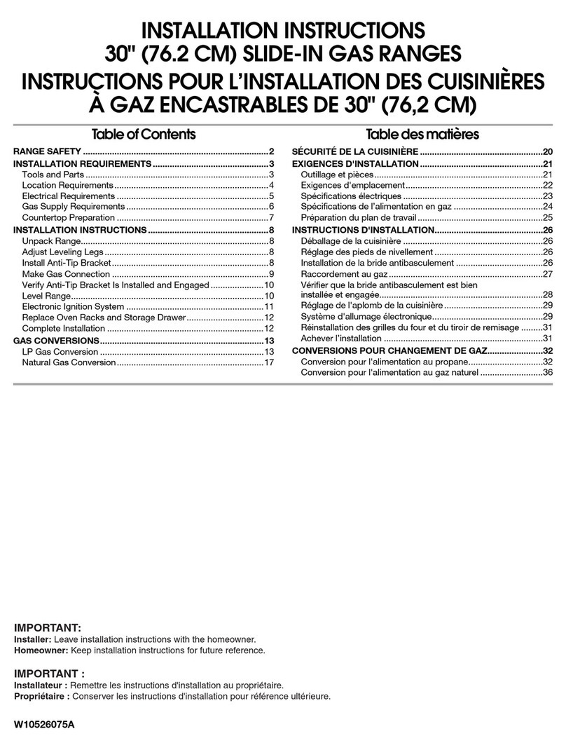 Whirlpool 30" (76.2 CM) SLIDE-IN GAS RANGES installation instructions