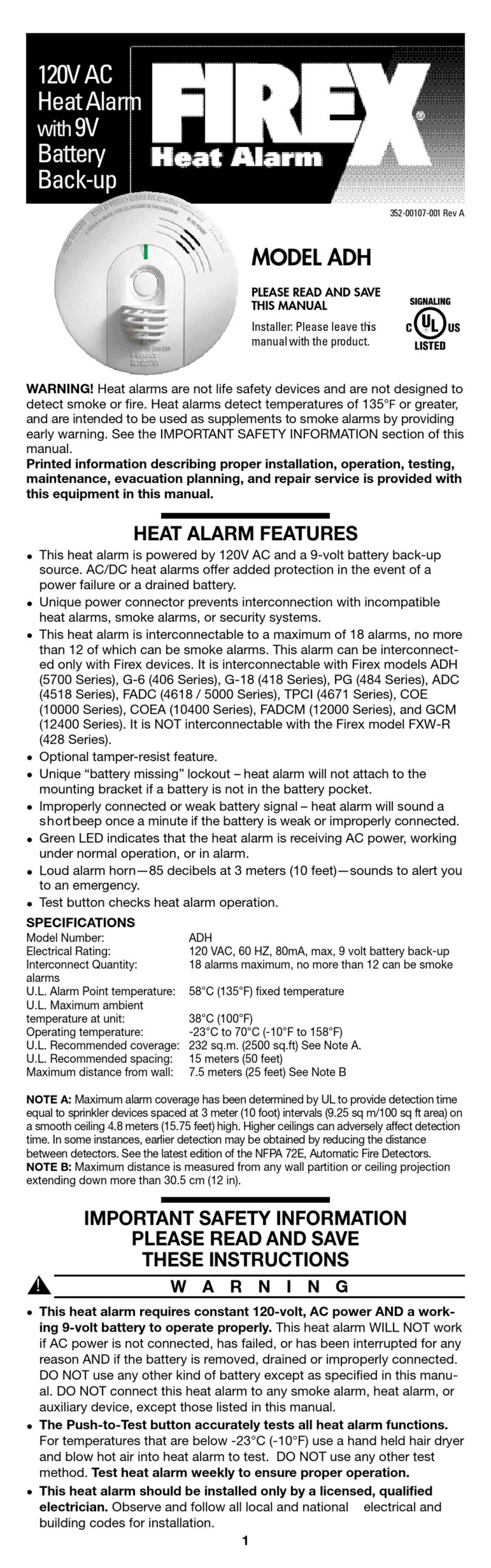 Firex ADH User manual