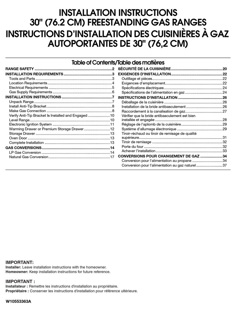 Whirlpool 30" (76.2 CM) FREESTANDING GAS RANGES User manual