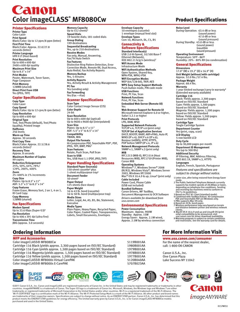 Canon Color imageCLASS MF8080Cw Brochure & specs