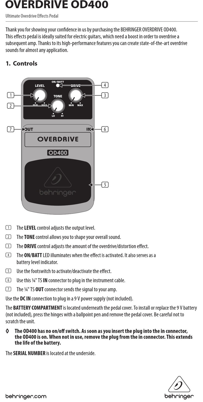 Behringer OVERDRIVE OD400 Specifications
