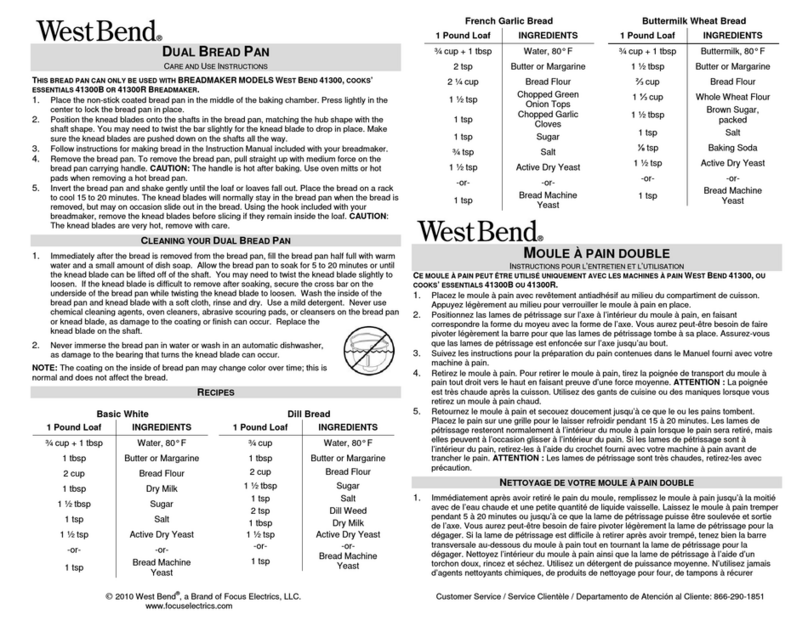 West Bend Dual Bread Pan Care and use instructions
