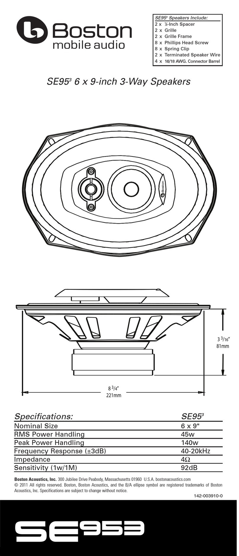 Boston SE953 Specifications