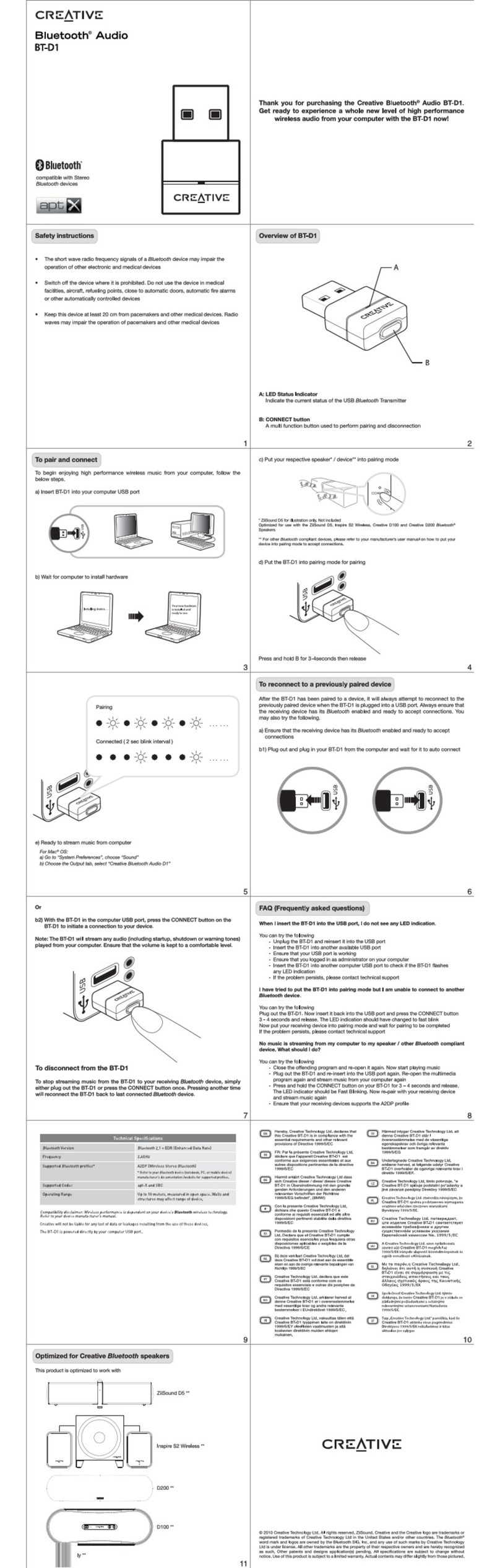 Creative Bluetooth Audio BT-D1 User manual