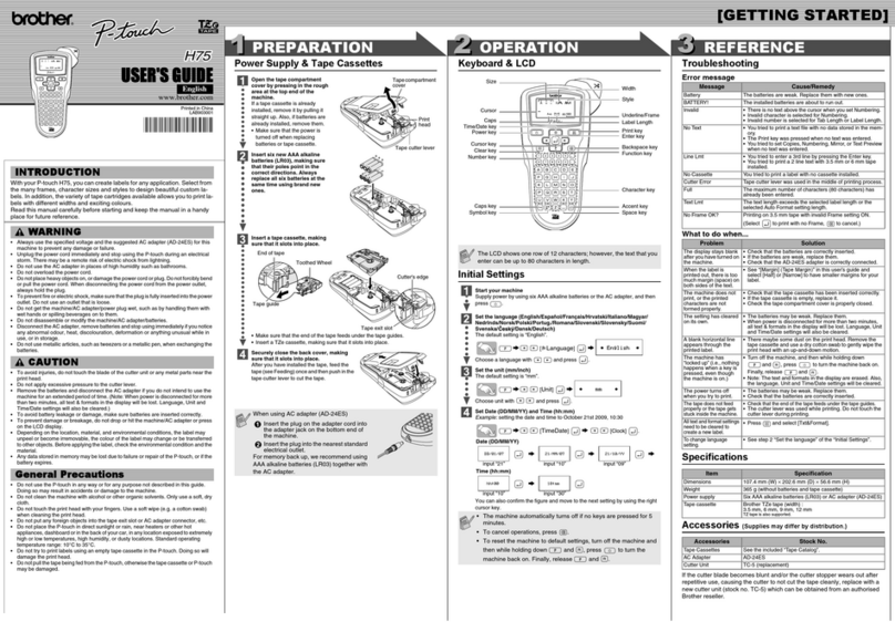Brother P-Touch H75 User manual Brother P-Touch H75 User manual