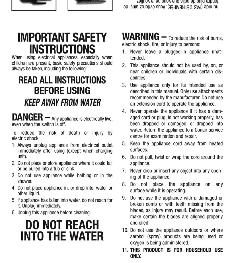 Conair CTX184CPC Important safety instructions