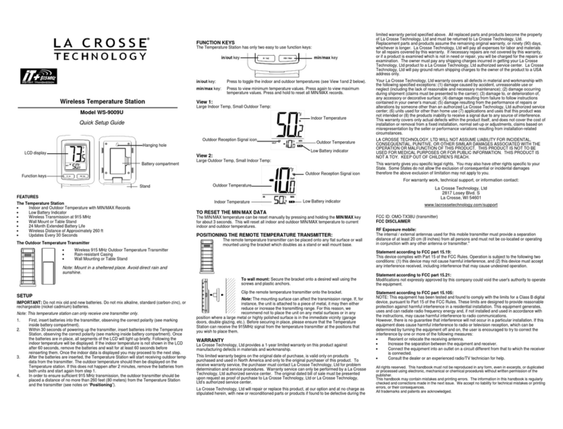 La Crosse Technology WS-9009U Quick setup guide