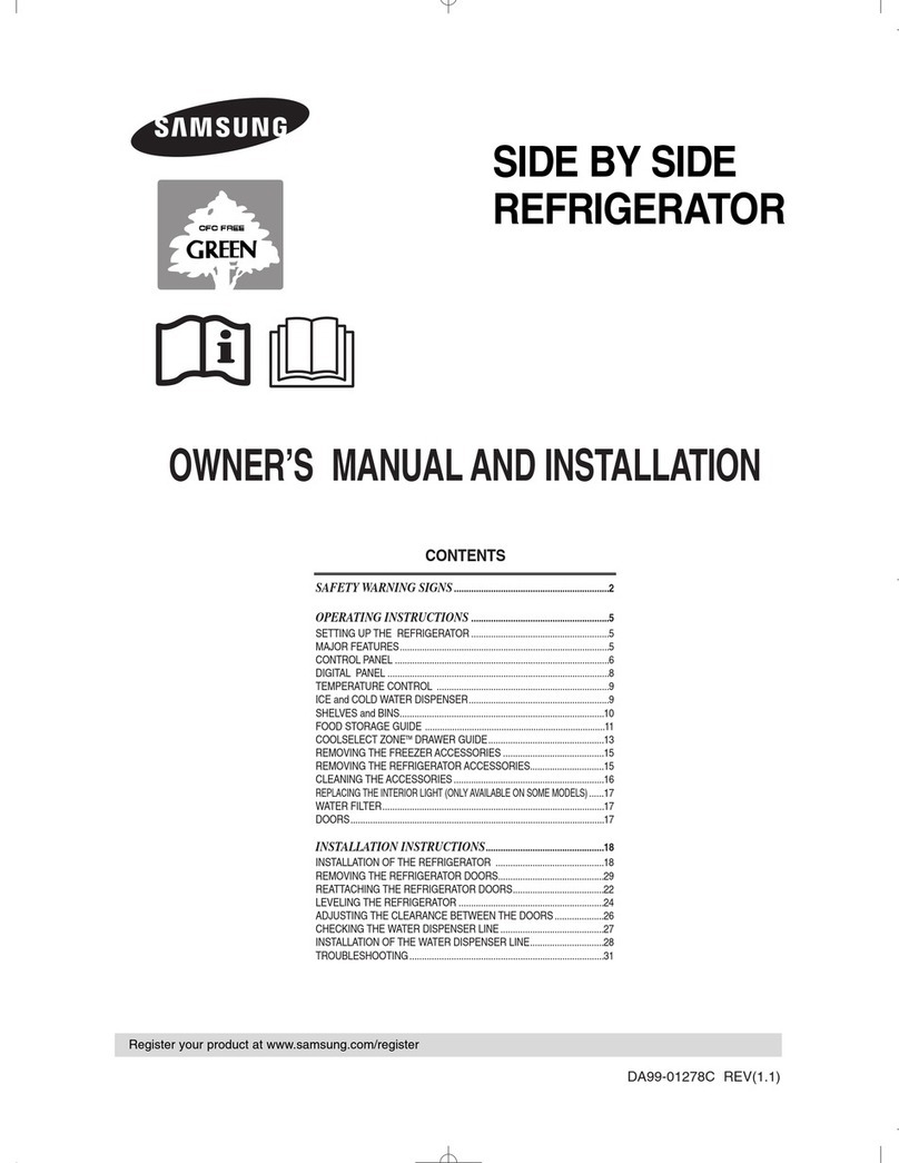 Samsung SIDE BY SIDE REFRIGERATOR Owner's manual and installation