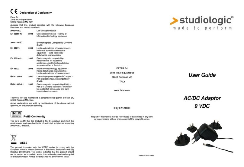 Studio Logic AC/DC Adaptor 9 VDC user guide