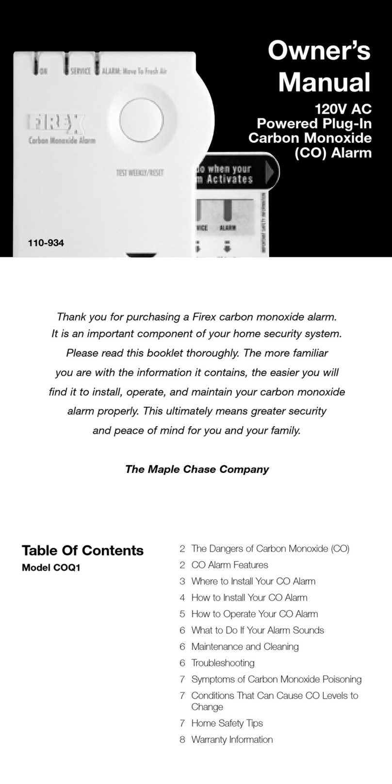 Firex COQ1 User manual