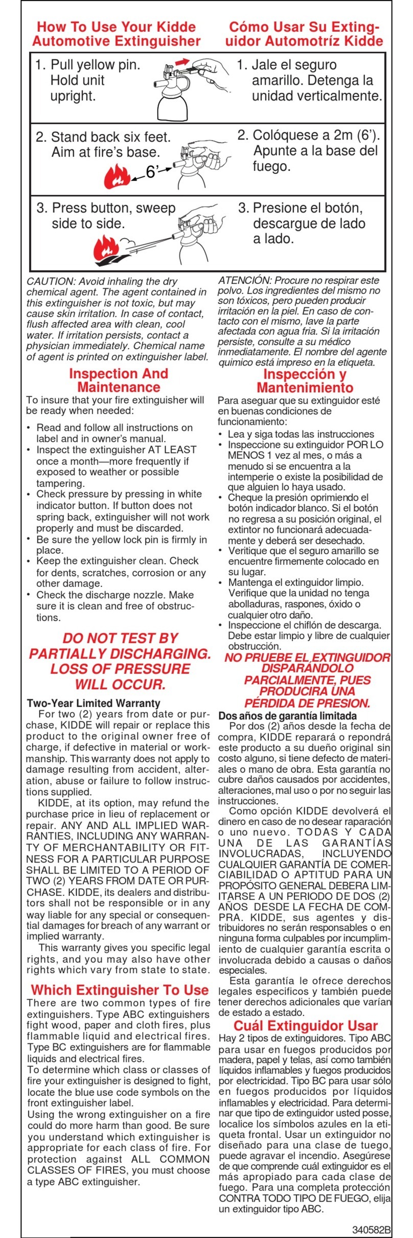 Kidde Automotive Extinguisher owner's manual