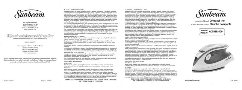 Sunbeam GCSBTR-100 instruction manual