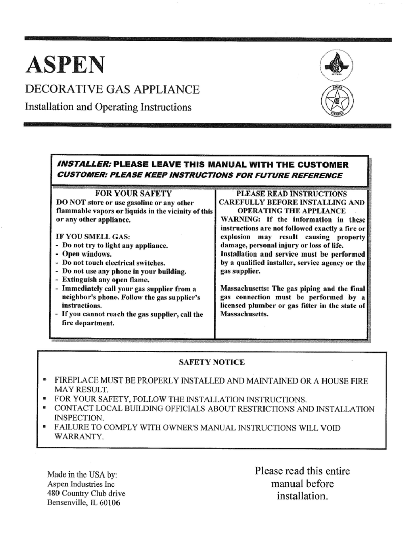 Aspen Vented Gas Fireplace Installation and operating instructions