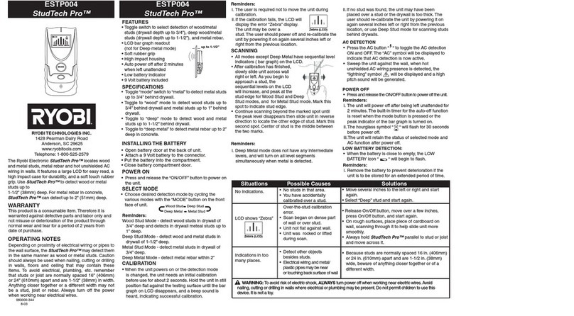 Ryobi StudTech Pro ESTP004 Operator's manual