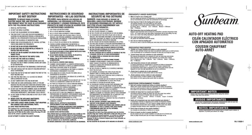 Sunbeam AUTO-OFF HEATING PAD instruction manual