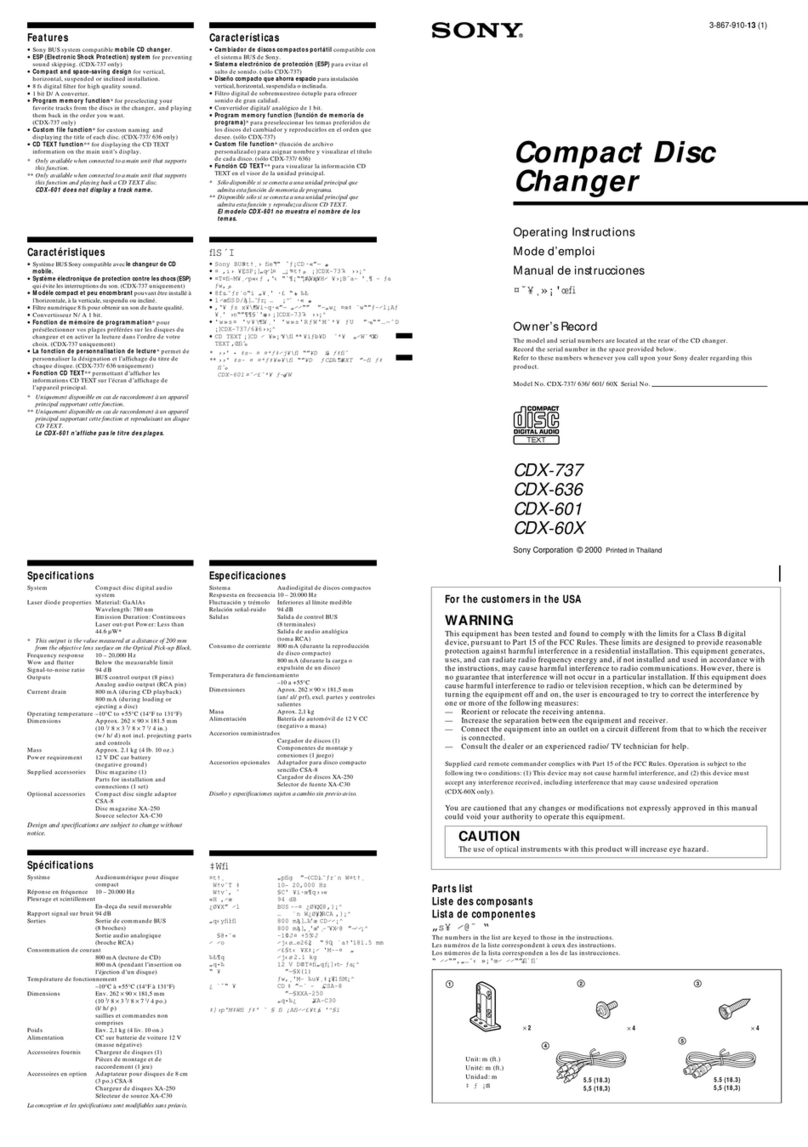 Sony CDX-60X - Compact Disc Changer User manual