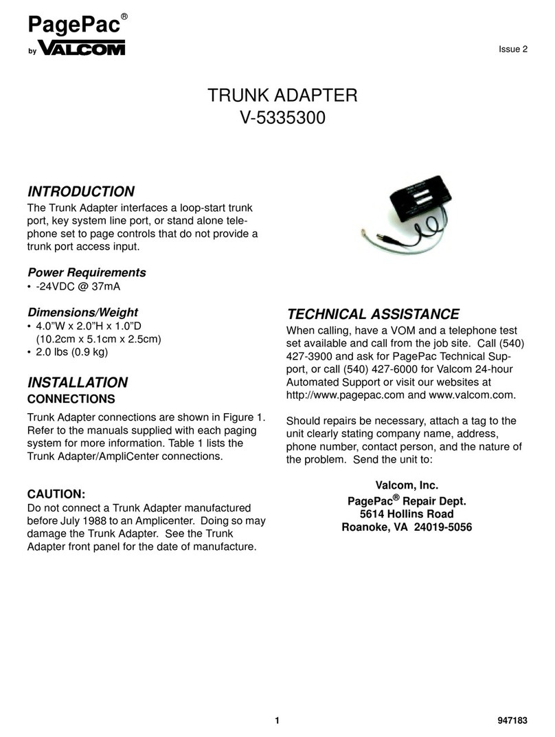 Valcom PagePac V-5335300 User manual Valcom PagePac V-5335300 User manual