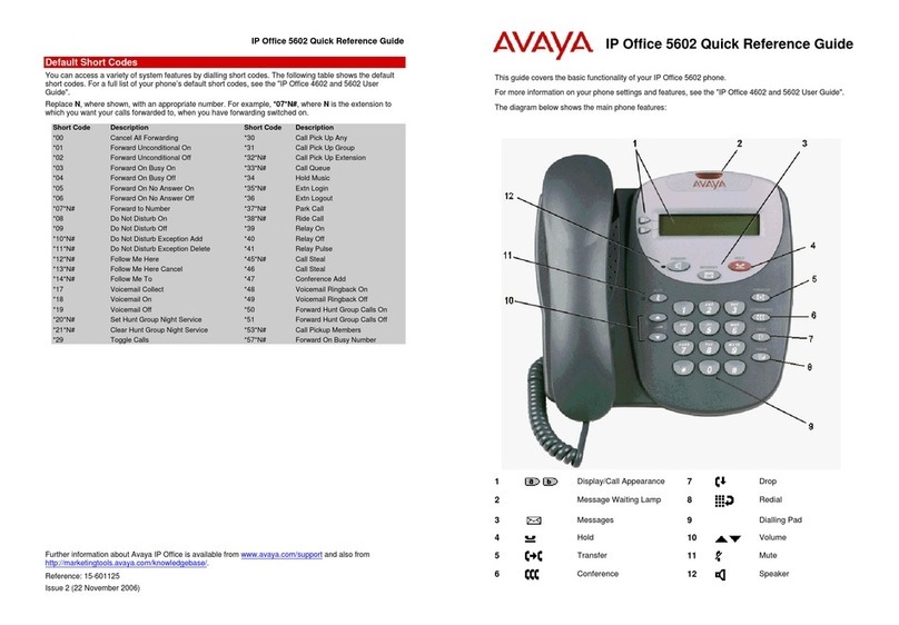 Avaya IP Office 5602 Quick reference guide