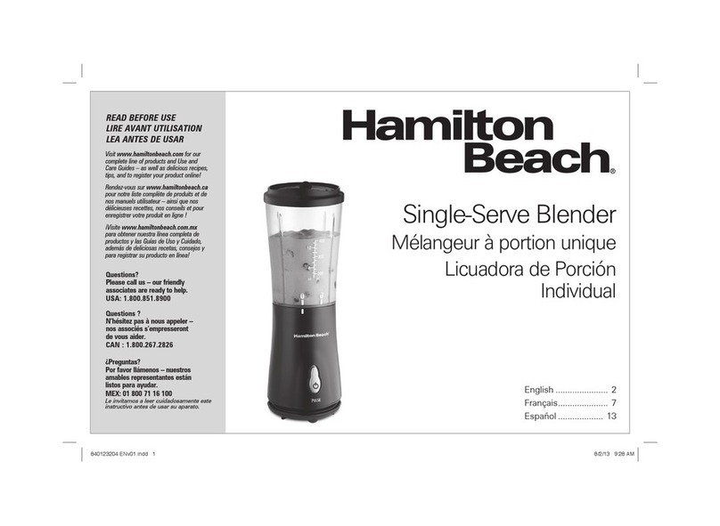 Hamilton Beach 51101 - Single Serve Blender User manual