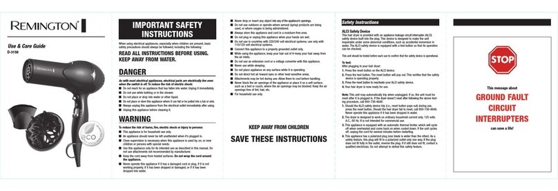 Remington D-3158 Use and care guide