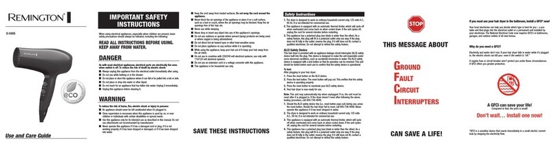 Remington D-5005 Use and care guide