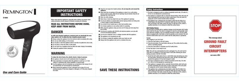 Remington D-5000 Use and care guide