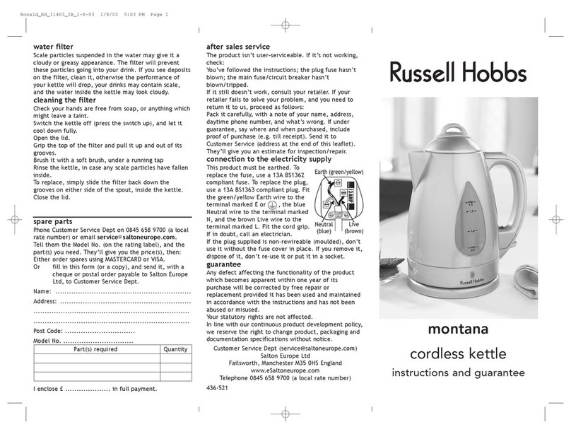 Russell Hobbs MONTANA Product information sheet Russell Hobbs MONTANA Product information sheet