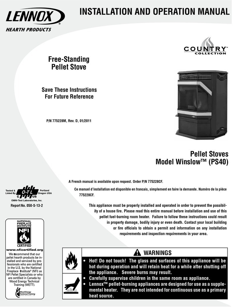 Lennox Hearth Products WINSLOW PS40 Installation and operation manual